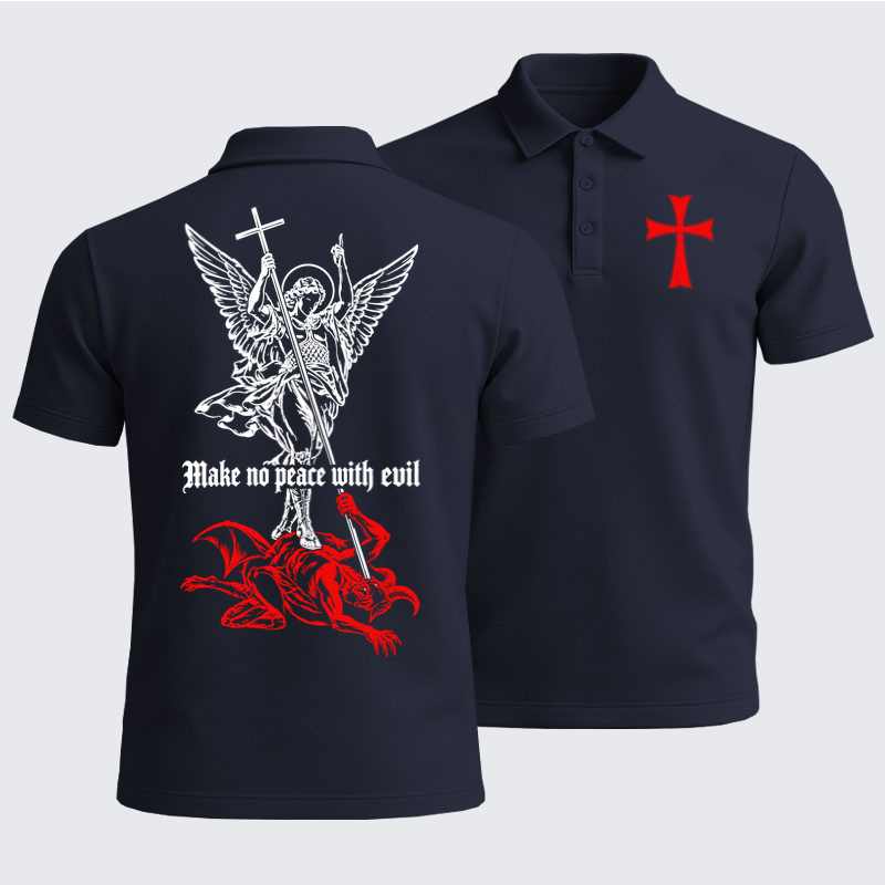 Men’s Premium Cotton Polo Shirt -Make No Peace with Evil – Saint Michael