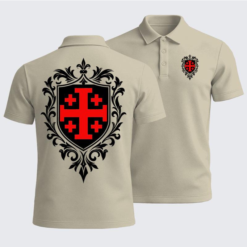 Men’s Premium Cotton Polo Shirt - Jerusalem Cross Heraldic Crest
