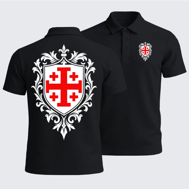 Men’s Premium Cotton Polo Shirt - Jerusalem Cross Heraldic Crest
