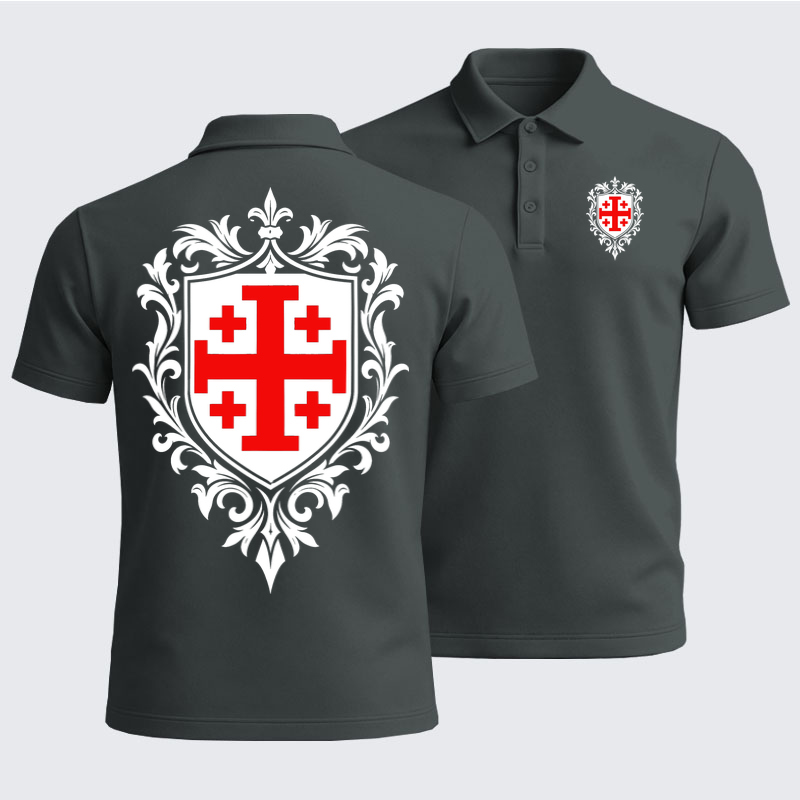 Men’s Premium Cotton Polo Shirt - Jerusalem Cross Heraldic Crest