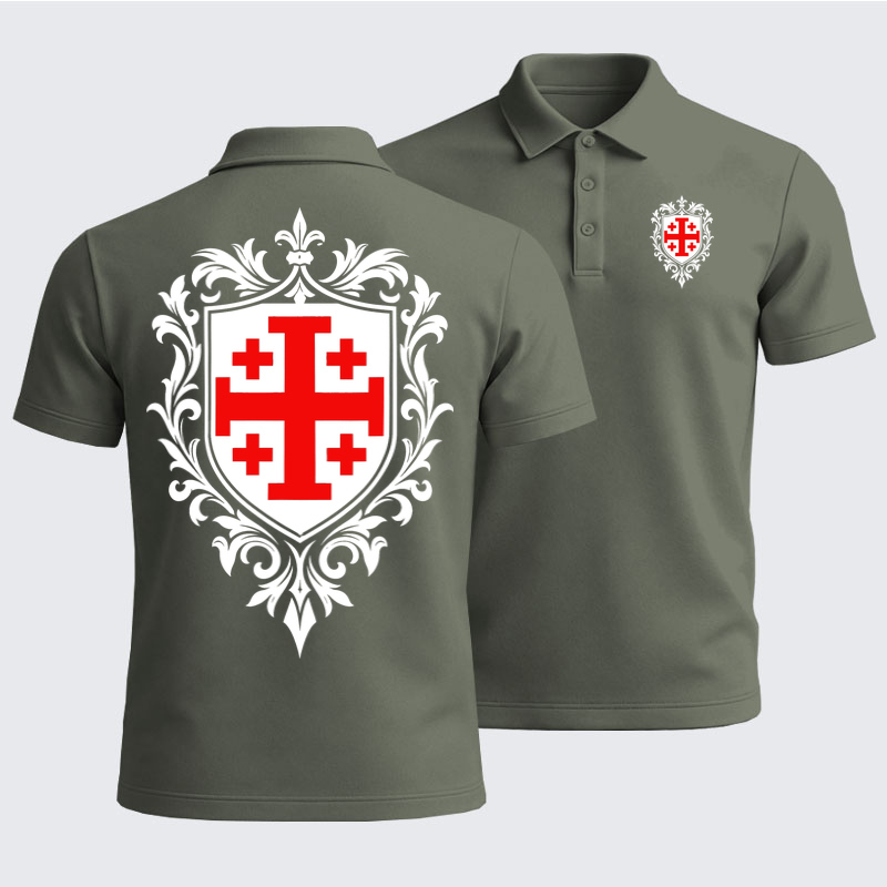 Men’s Premium Cotton Polo Shirt - Jerusalem Cross Heraldic Crest