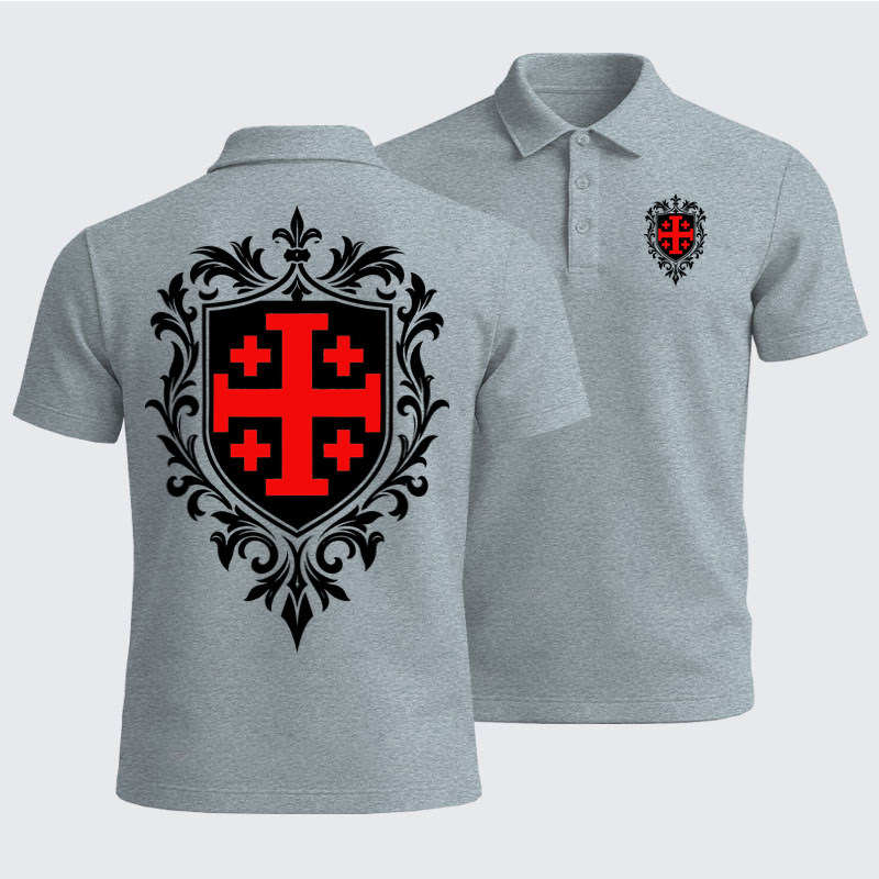 Men’s Premium Cotton Polo Shirt - Jerusalem Cross Heraldic Crest