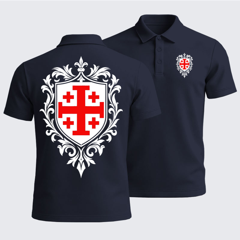 Men’s Premium Cotton Polo Shirt - Jerusalem Cross Heraldic Crest