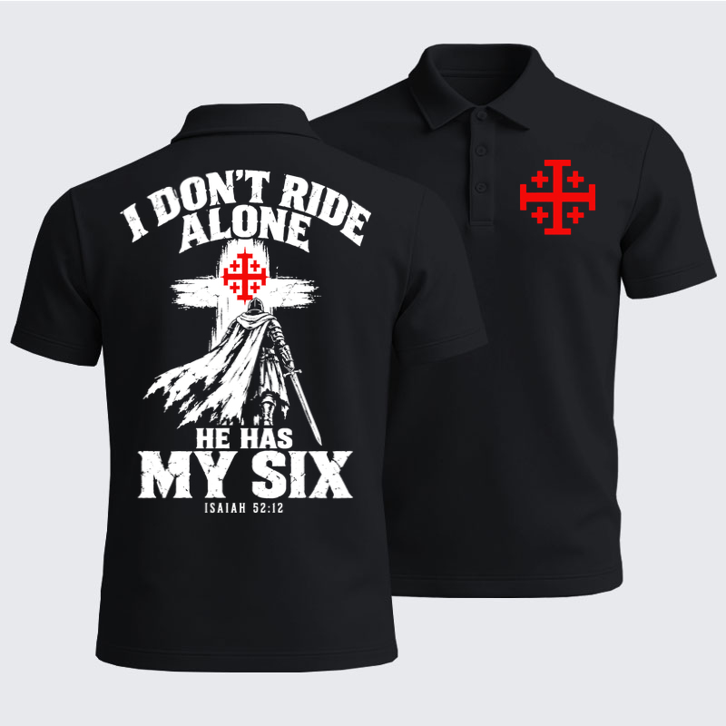 Men’s Premium Cotton Polo Shirt - I Don’t Ride Alone – Isaiah 52:12 Christian Warrior
