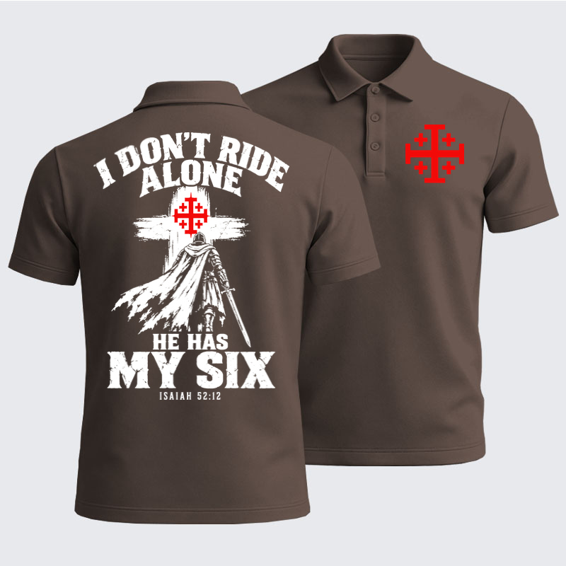 Men’s Premium Cotton Polo Shirt - I Don’t Ride Alone – Isaiah 52:12 Christian Warrior