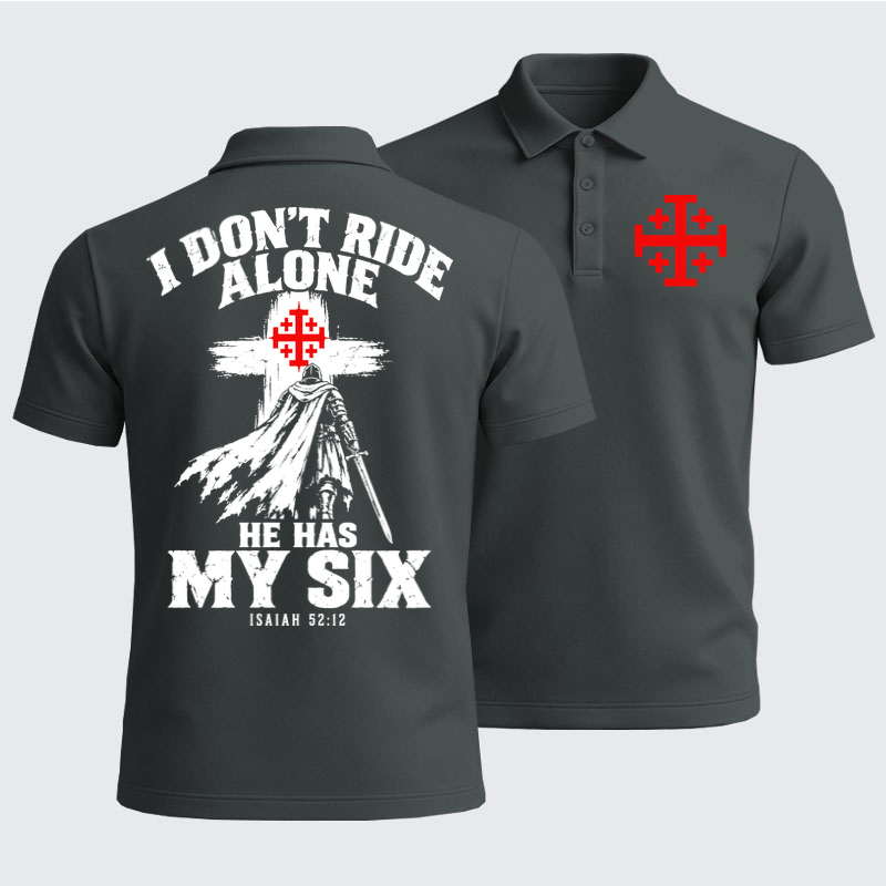 Men’s Premium Cotton Polo Shirt - I Don’t Ride Alone – Isaiah 52:12 Christian Warrior