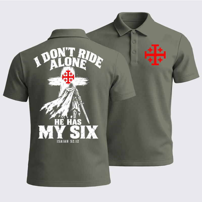 Men’s Premium Cotton Polo Shirt - I Don’t Ride Alone – Isaiah 52:12 Christian Warrior