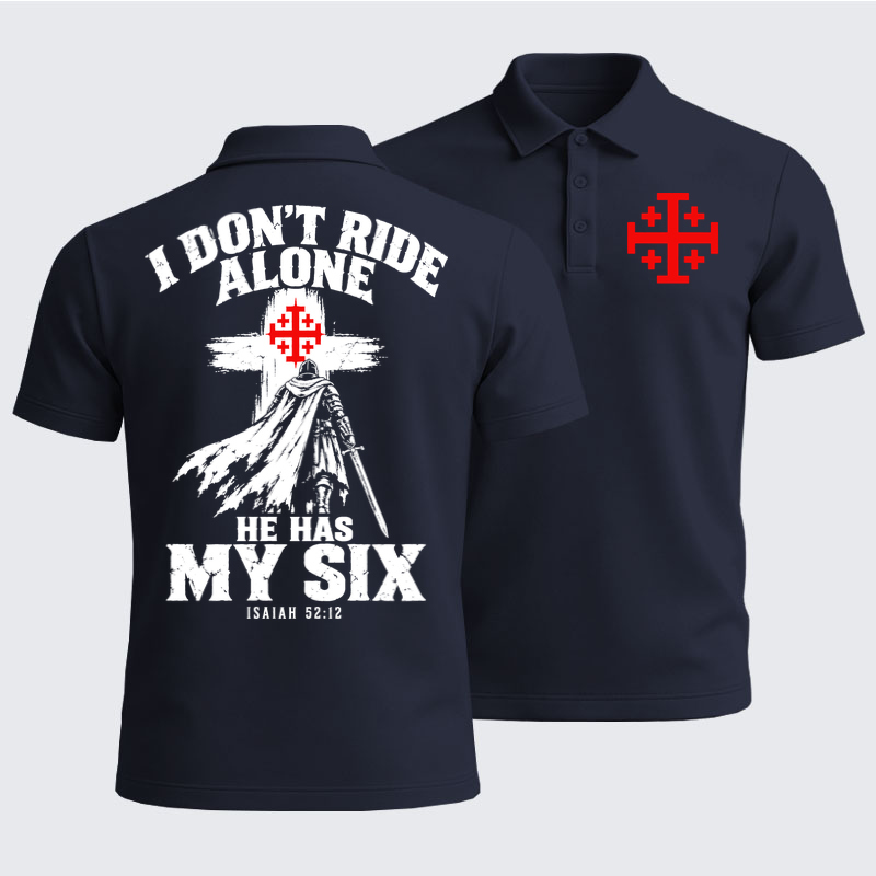 Men’s Premium Cotton Polo Shirt - I Don’t Ride Alone – Isaiah 52:12 Christian Warrior