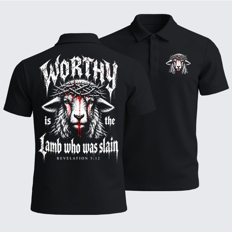 Men’s Premium Cotton Polo Shirt - Worthy Is the Lamb Who Was Slain – Revelation 5:12