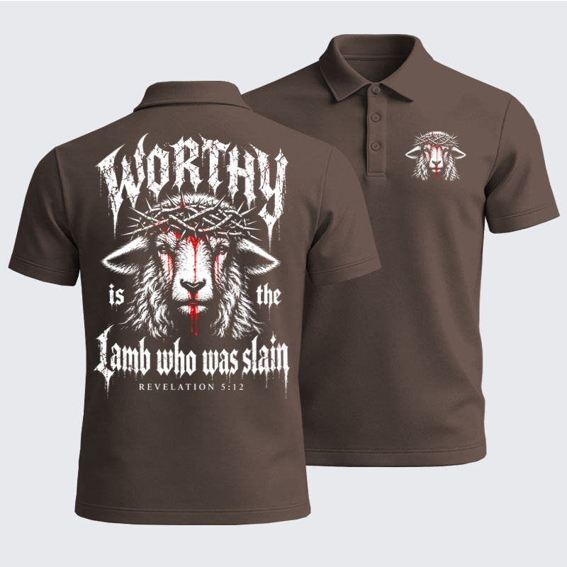 Men’s Premium Cotton Polo Shirt - Worthy Is the Lamb Who Was Slain – Revelation 5:12