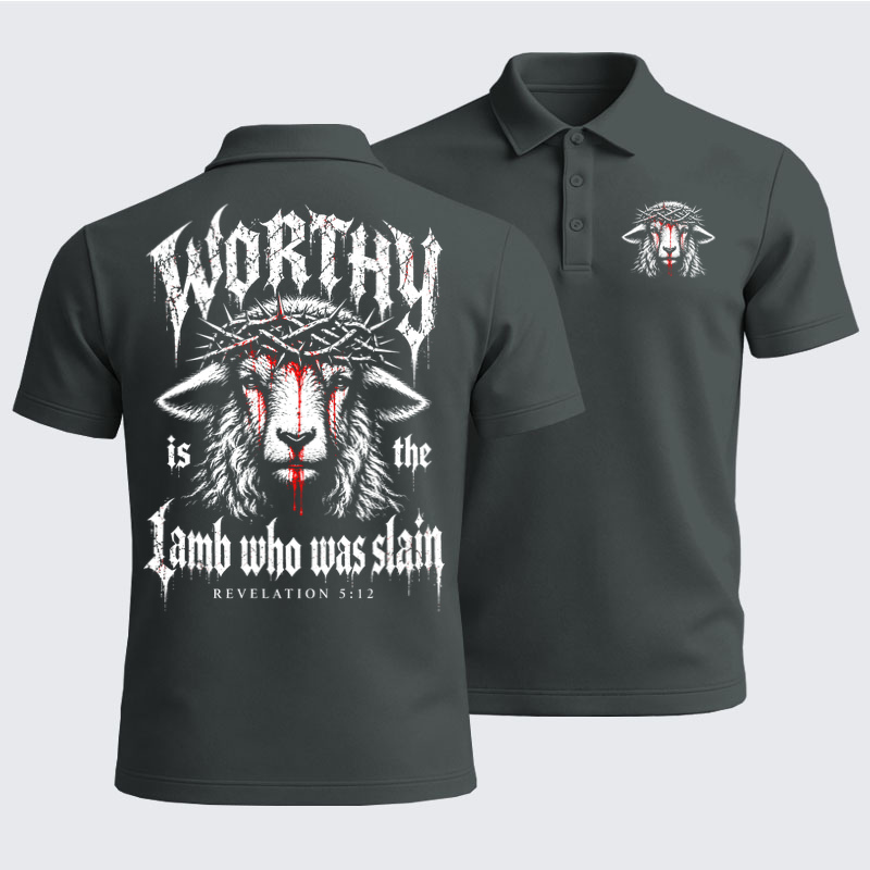Men’s Premium Cotton Polo Shirt - Worthy Is the Lamb Who Was Slain – Revelation 5:12