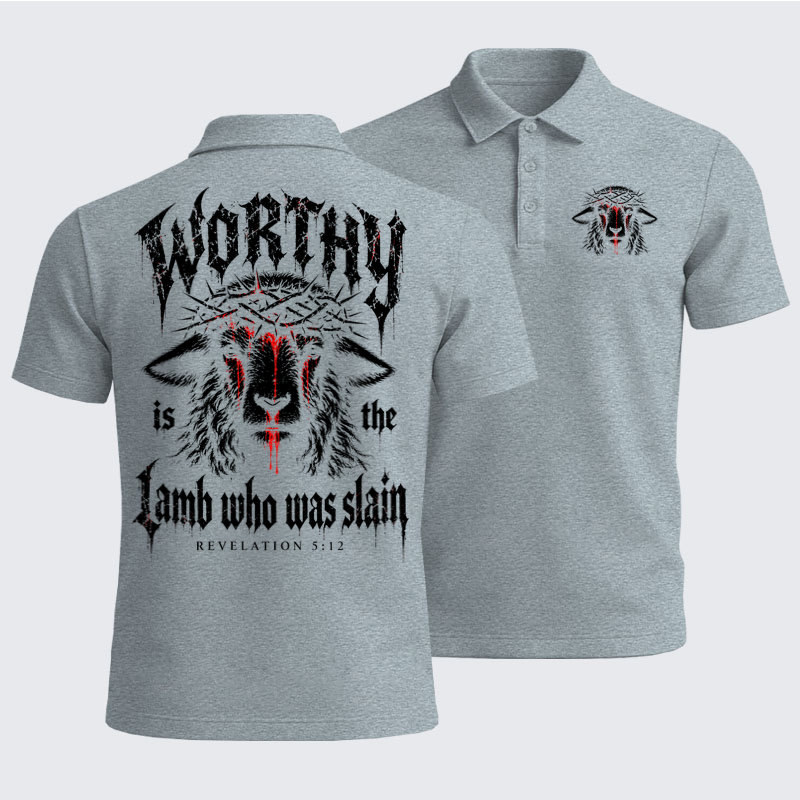 Men’s Premium Cotton Polo Shirt - Worthy Is the Lamb Who Was Slain – Revelation 5:12