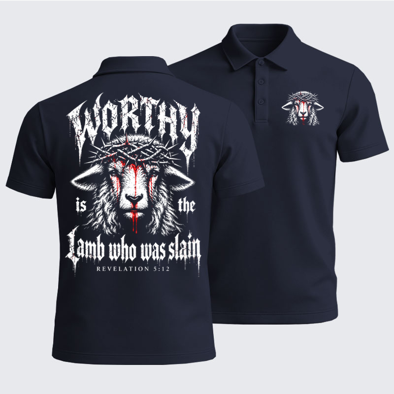 Men’s Premium Cotton Polo Shirt - Worthy Is the Lamb Who Was Slain – Revelation 5:12