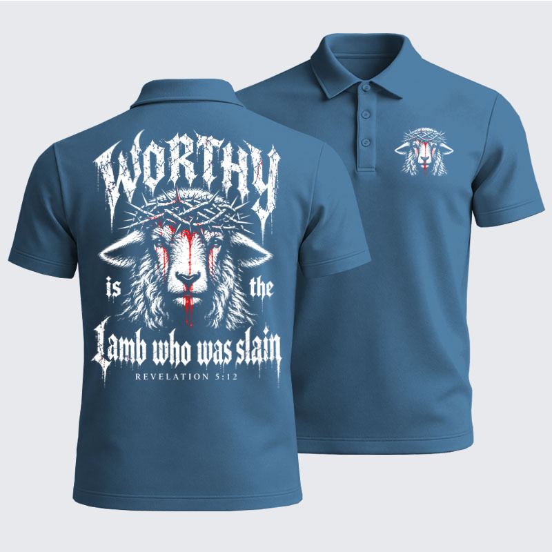 Men’s Premium Cotton Polo Shirt - Worthy Is the Lamb Who Was Slain – Revelation 5:12
