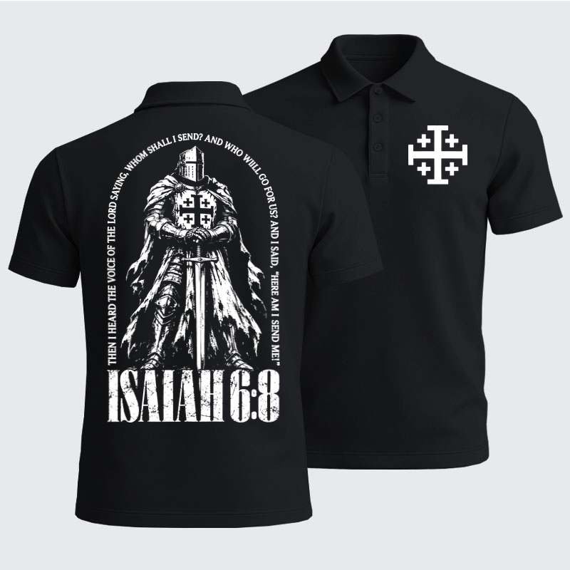 Men’s Premium Cotton Polo Shirt - Here I Am Send Me Isaiah 6:8 Christian Warrior