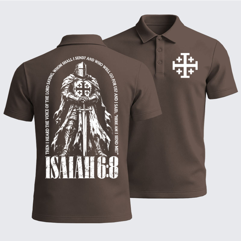 Men’s Premium Cotton Polo Shirt - Here I Am Send Me Isaiah 6:8 Christian Warrior