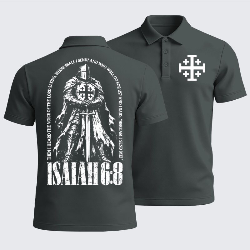 Men’s Premium Cotton Polo Shirt - Here I Am Send Me Isaiah 6:8 Christian Warrior