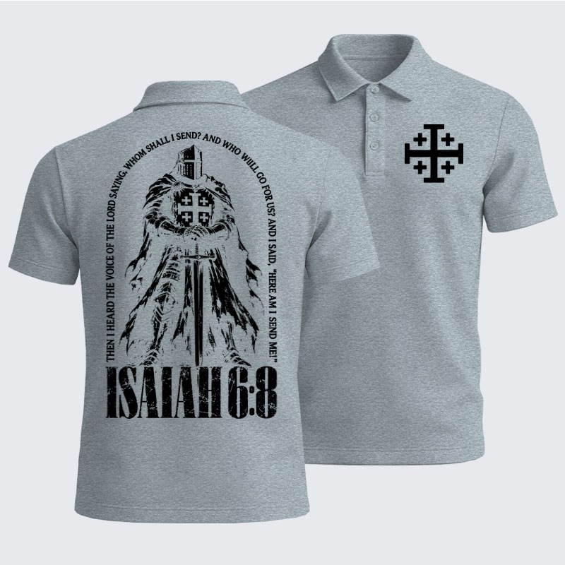 Men’s Premium Cotton Polo Shirt - Here I Am Send Me Isaiah 6:8 Christian Warrior