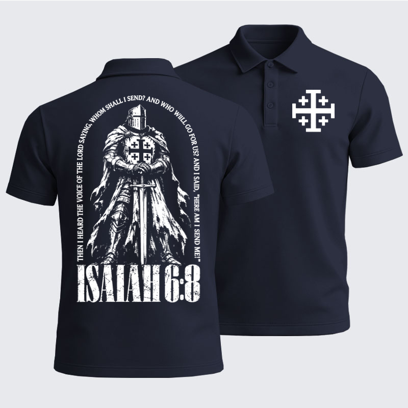 Men’s Premium Cotton Polo Shirt - Here I Am Send Me Isaiah 6:8 Christian Warrior