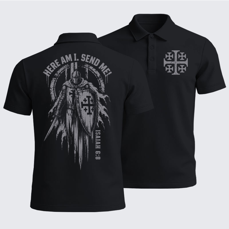 Men’s Premium Cotton Polo Shirt - Here Am I, Send Me – Isaiah 6:8 Christian Knight