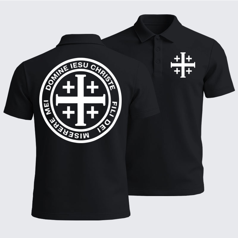 Men’s Premium Cotton Polo Shirt - Domine Iesu Christe Jerusalem Cross