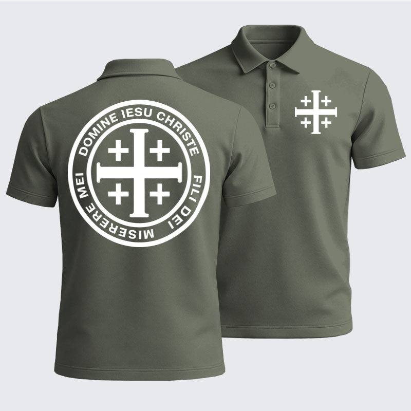 Men’s Premium Cotton Polo Shirt - Domine Iesu Christe Jerusalem Cross