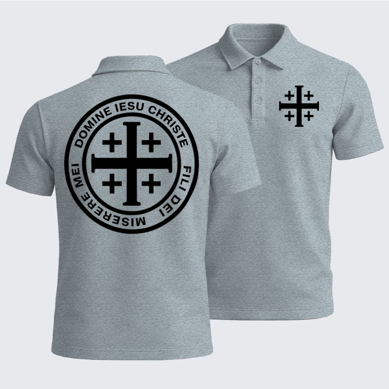 Men’s Premium Cotton Polo Shirt - Domine Iesu Christe Jerusalem Cross