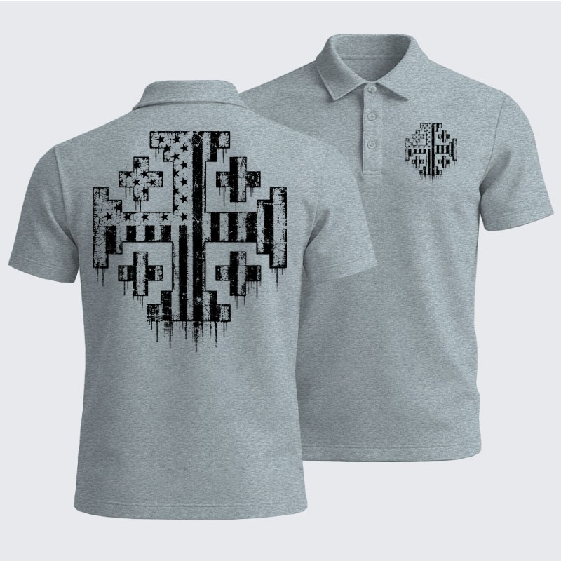 Men’s Premium Cotton Polo Shirt - American Flag Jerusalem Cross – Christian Patriot