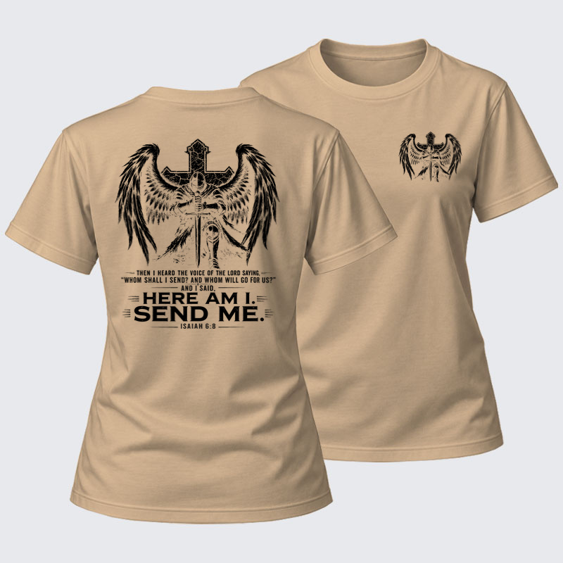 Women's T-shirts   -  Here I Am Send Me Isaiah 6:8 Knight Templar Crusader