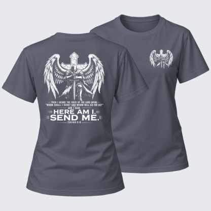 Women's T-shirts   -  Here I Am Send Me Isaiah 6:8 Knight Templar Crusader