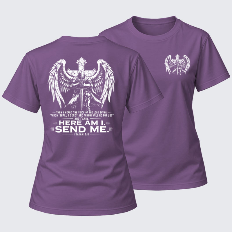 Women's T-shirts   -  Here I Am Send Me Isaiah 6:8 Knight Templar Crusader