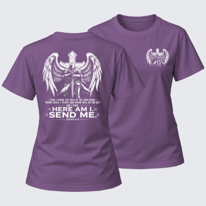 Women's T-shirts   -  Here I Am Send Me Isaiah 6:8 Knight Templar Crusader