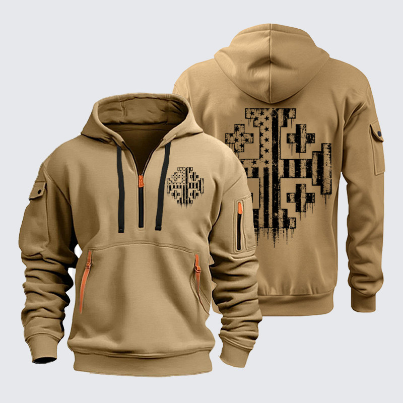 Zipper Hoodies Ave Christus Rex –American Flag Jerusalem Cross – Christian Patriot