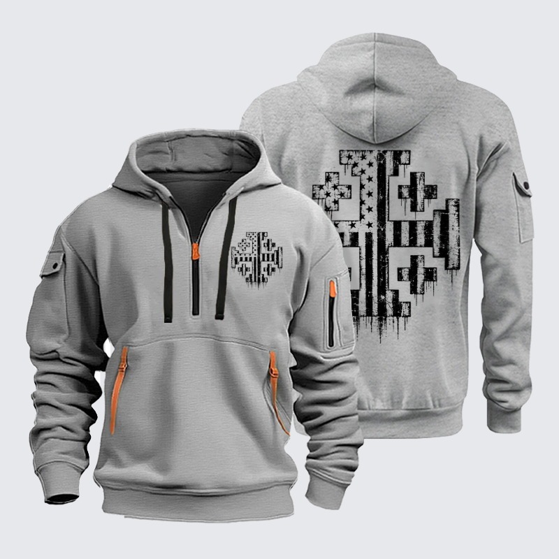 Zipper Hoodies Ave Christus Rex –American Flag Jerusalem Cross – Christian Patriot