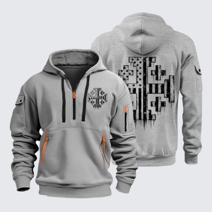 Zipper Hoodies Ave Christus Rex –American Flag Jerusalem Cross – Christian Patriot
