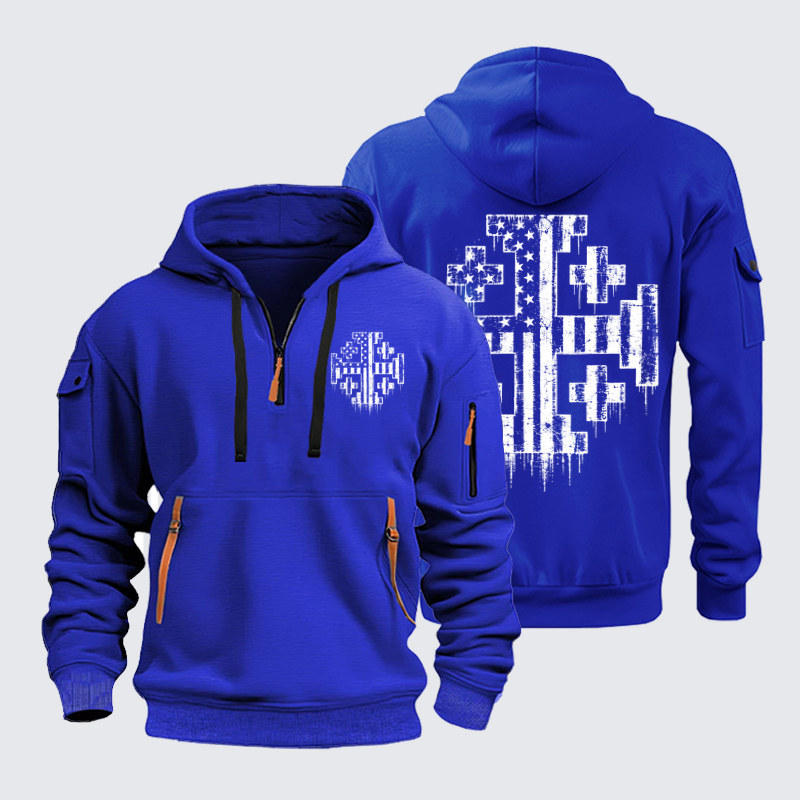 Zipper Hoodies Ave Christus Rex –American Flag Jerusalem Cross – Christian Patriot