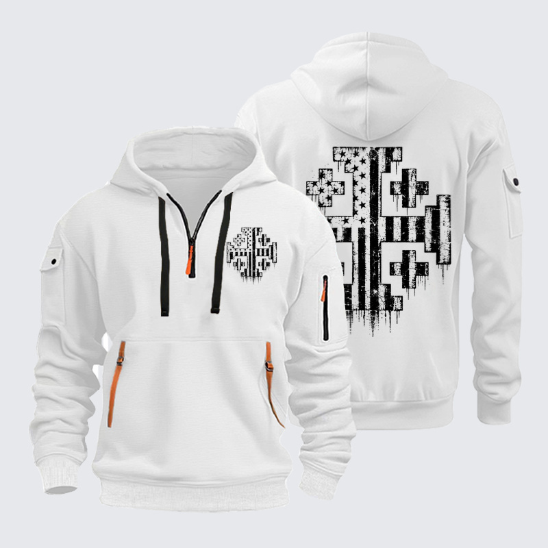 Zipper Hoodies Ave Christus Rex –American Flag Jerusalem Cross – Christian Patriot