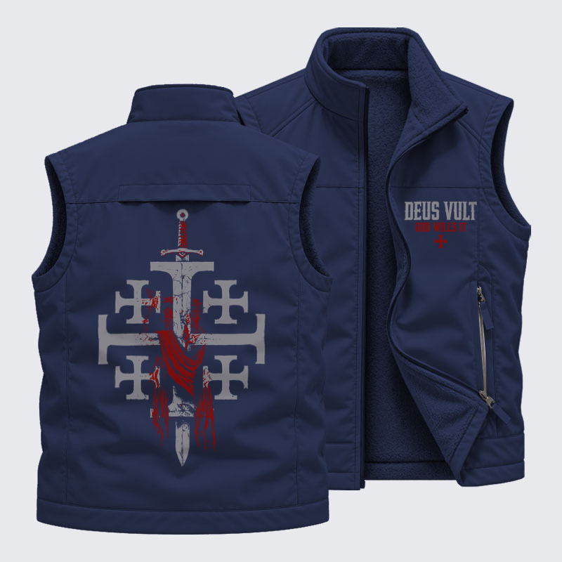 Reversible Fleece-Lined Outdoor Vest - Deus Vult: God Wills It