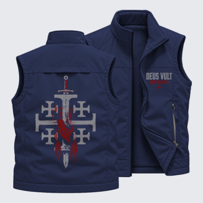 Reversible Fleece-Lined Outdoor Vest - Deus Vult: God Wills It