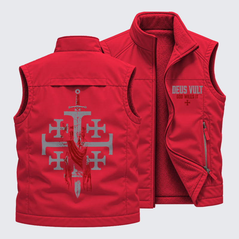 Reversible Fleece-Lined Outdoor Vest - Deus Vult: God Wills It