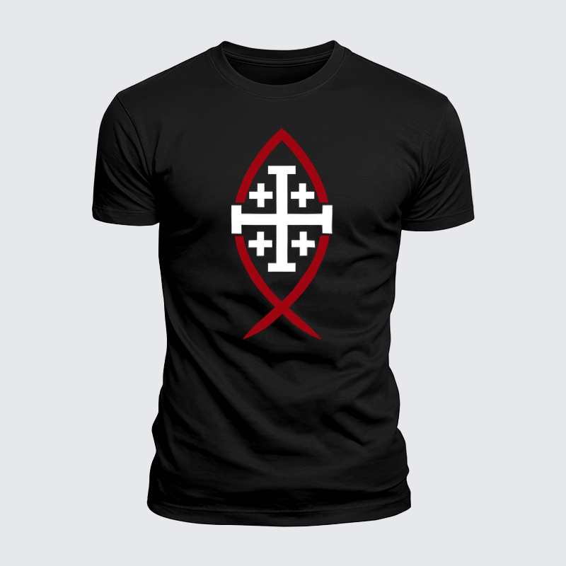 Luxe Mercerized Cotton Tee -Jerusalem Cross & Ichthys Fish
