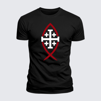 Luxe Mercerized Cotton Tee -Jerusalem Cross & Ichthys Fish