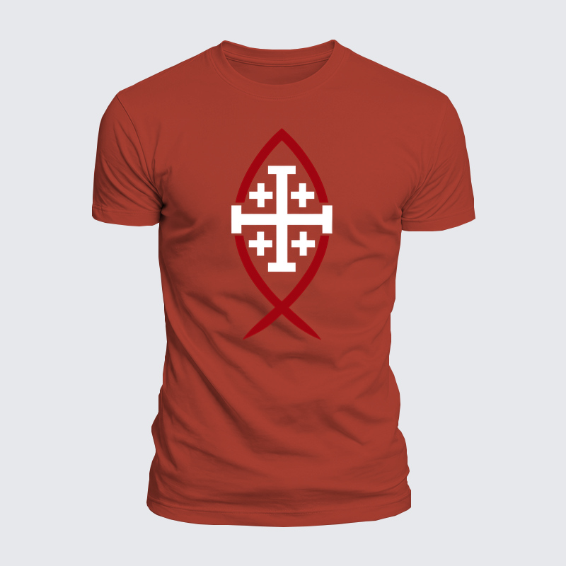 Luxe Mercerized Cotton Tee -Jerusalem Cross & Ichthys Fish