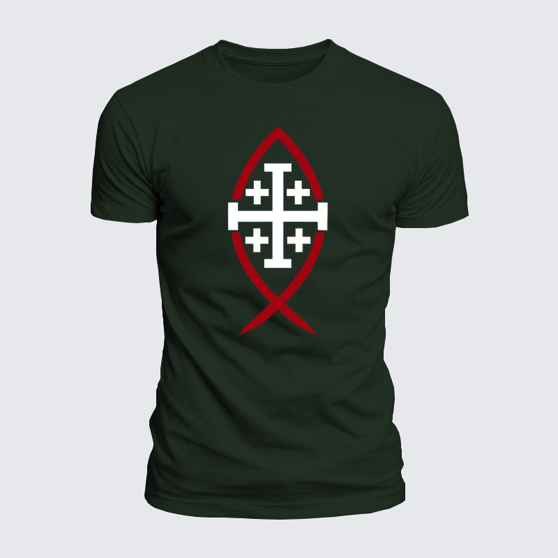 Luxe Mercerized Cotton Tee -Jerusalem Cross & Ichthys Fish