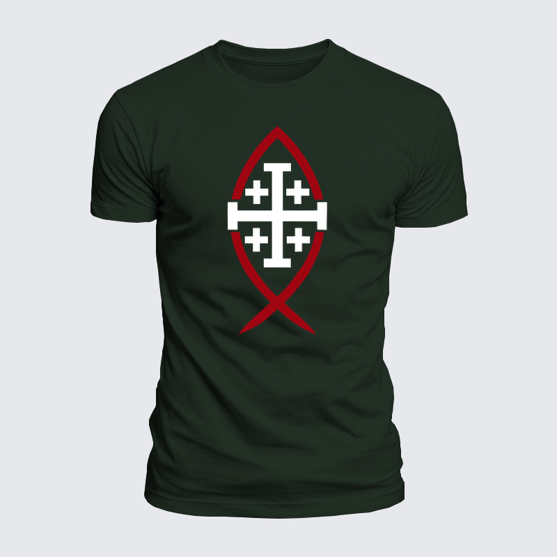 Luxe Mercerized Cotton Tee -Jerusalem Cross & Ichthys Fish