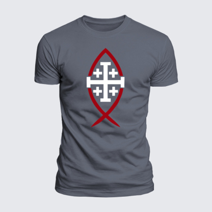 Luxe Mercerized Cotton Tee -Jerusalem Cross & Ichthys Fish
