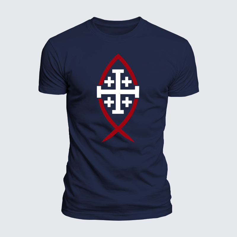 Luxe Mercerized Cotton Tee -Jerusalem Cross & Ichthys Fish