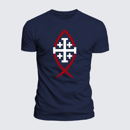 Luxe Mercerized Cotton Tee -Jerusalem Cross & Ichthys Fish