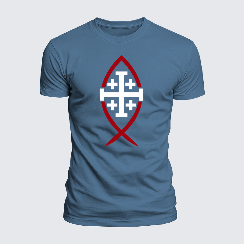 Luxe Mercerized Cotton Tee -Jerusalem Cross & Ichthys Fish