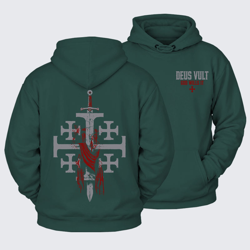 Plush Fleece-Lined Hoodie - Deus Vult: God Wills It